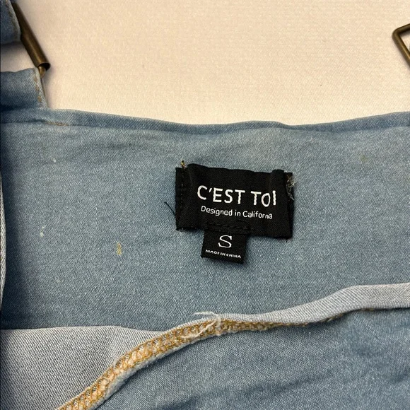 Light Blue Denim Mini Dress With Adjustable Straps and a Belted Waist Size S - Picture 12 of 14